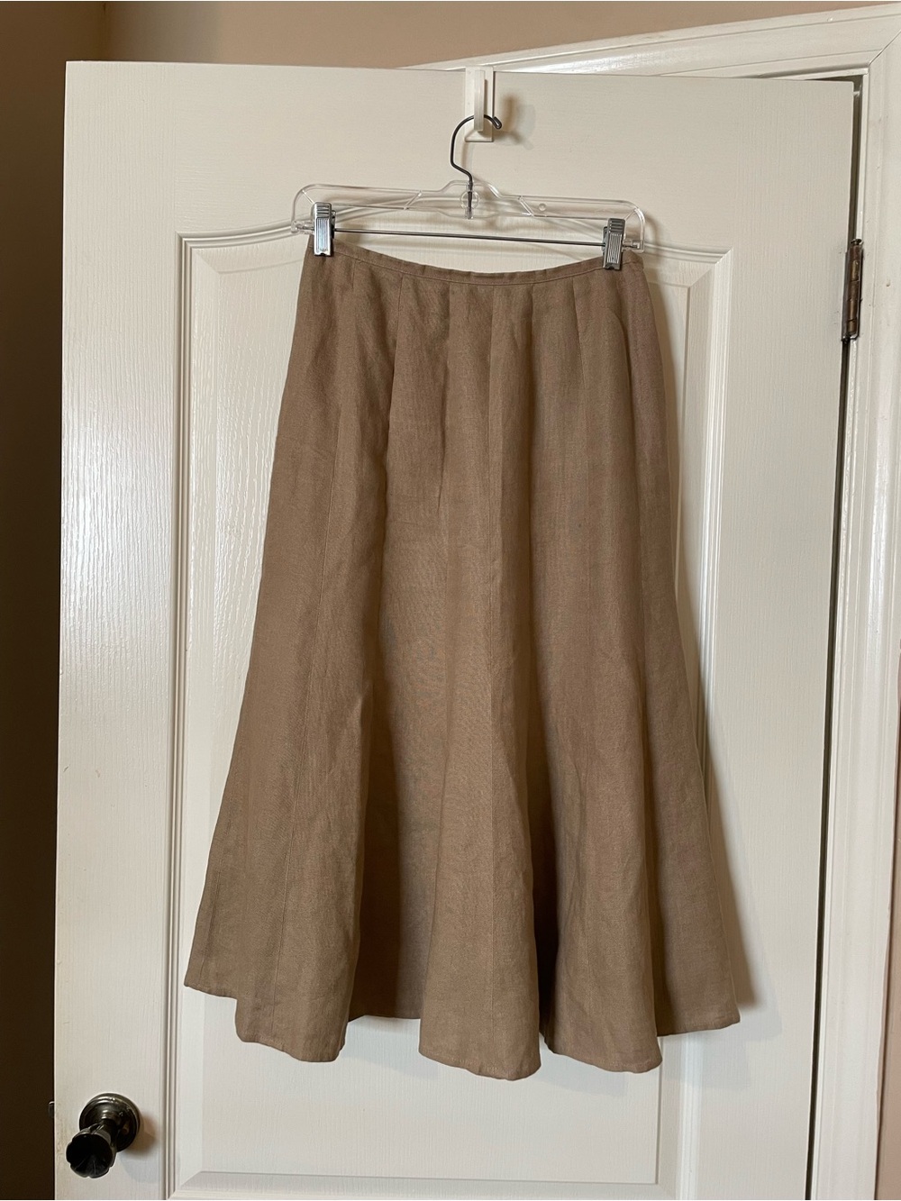 Talbots Petites Irish Linen Midi Skirt Tan A-Line Full Sweep Side Zip Size 2 VTG - Picture 4 of 8